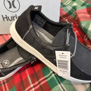 Hurley Men's Black Slip-On Loafers with White Soles